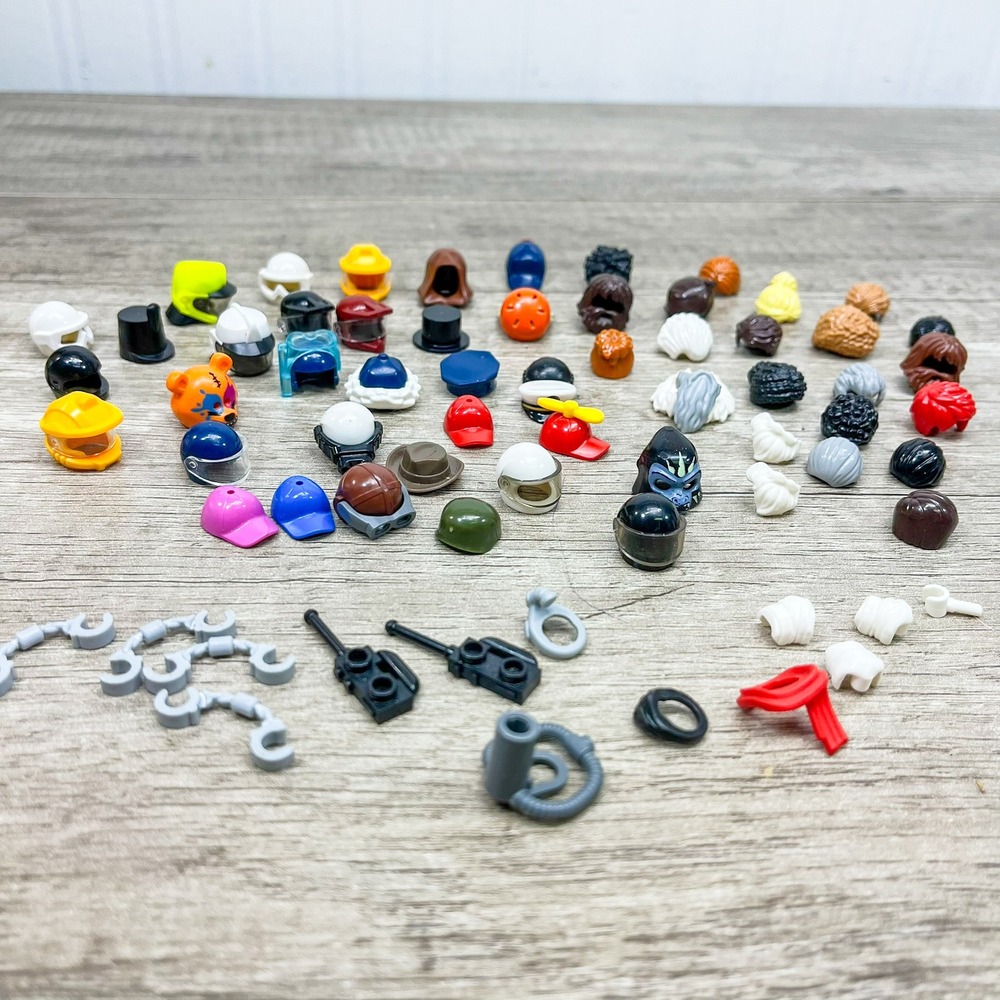 Lego Minifigure Headgear Accessory Lot Hats Hair Helmets Handcuffs Tools